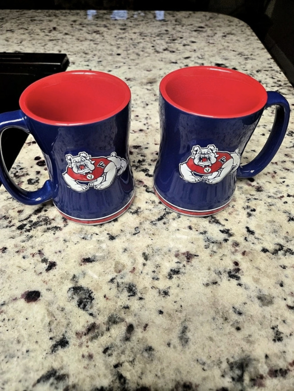 Fresno State Collegiate Bulldog Ceramic Coffee Mug Set Blue & Red